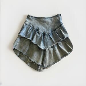 Mother Denim Skirt Size 26 The Ruffle Mini Raw Edge Skirt Action Shot Western
